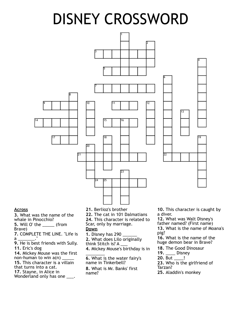 Disney Crossword Puzzles Printable