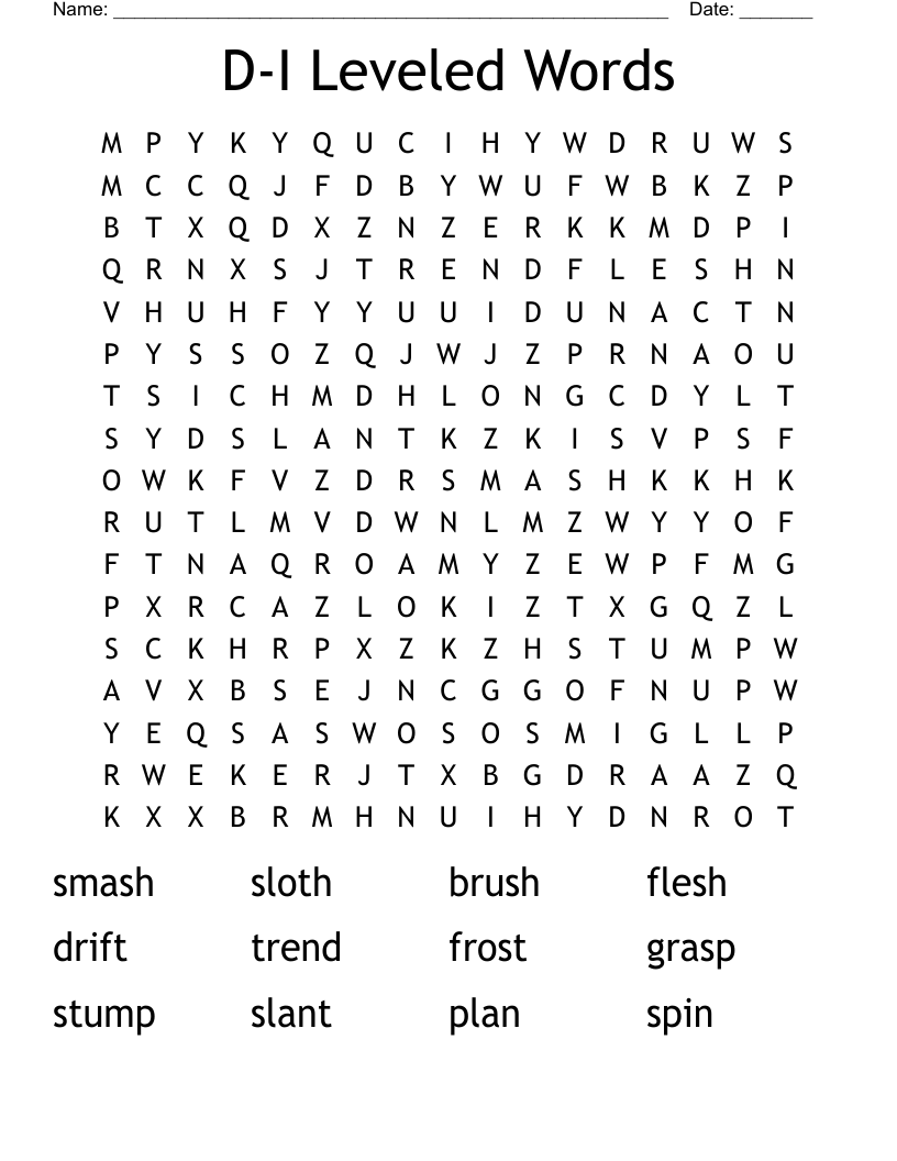 D-I Leveled Words Word Search