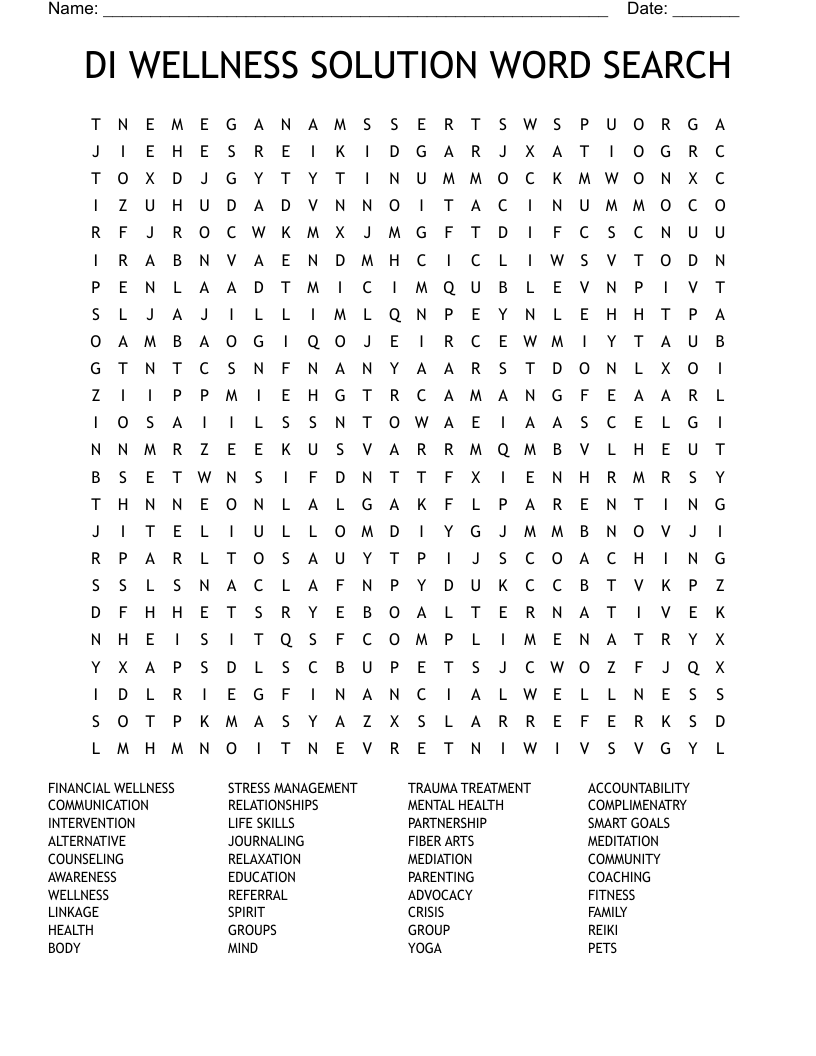 DI WELLNESS SOLUTION WORD SEARCH