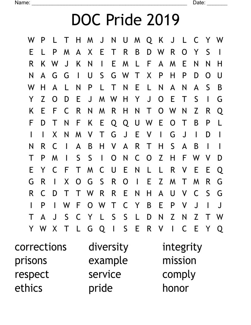 DOC Pride 2019 Word Search