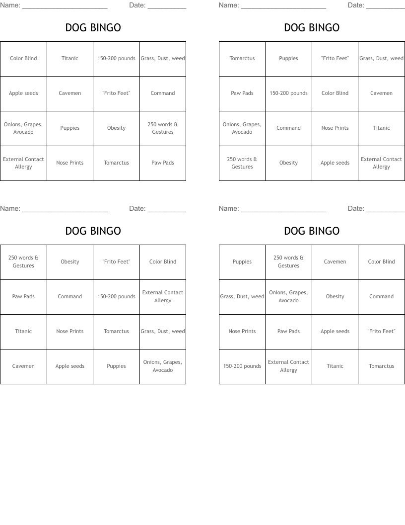 DOG BINGO