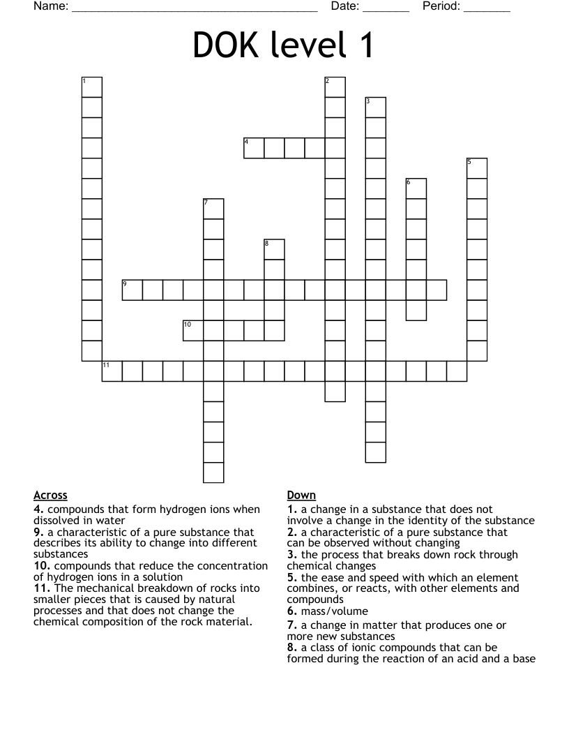 DOK level 1  Crossword