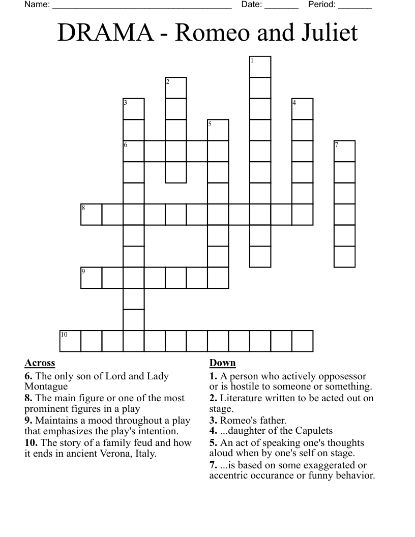 DRAMA - Romeo and Juliet Crossword