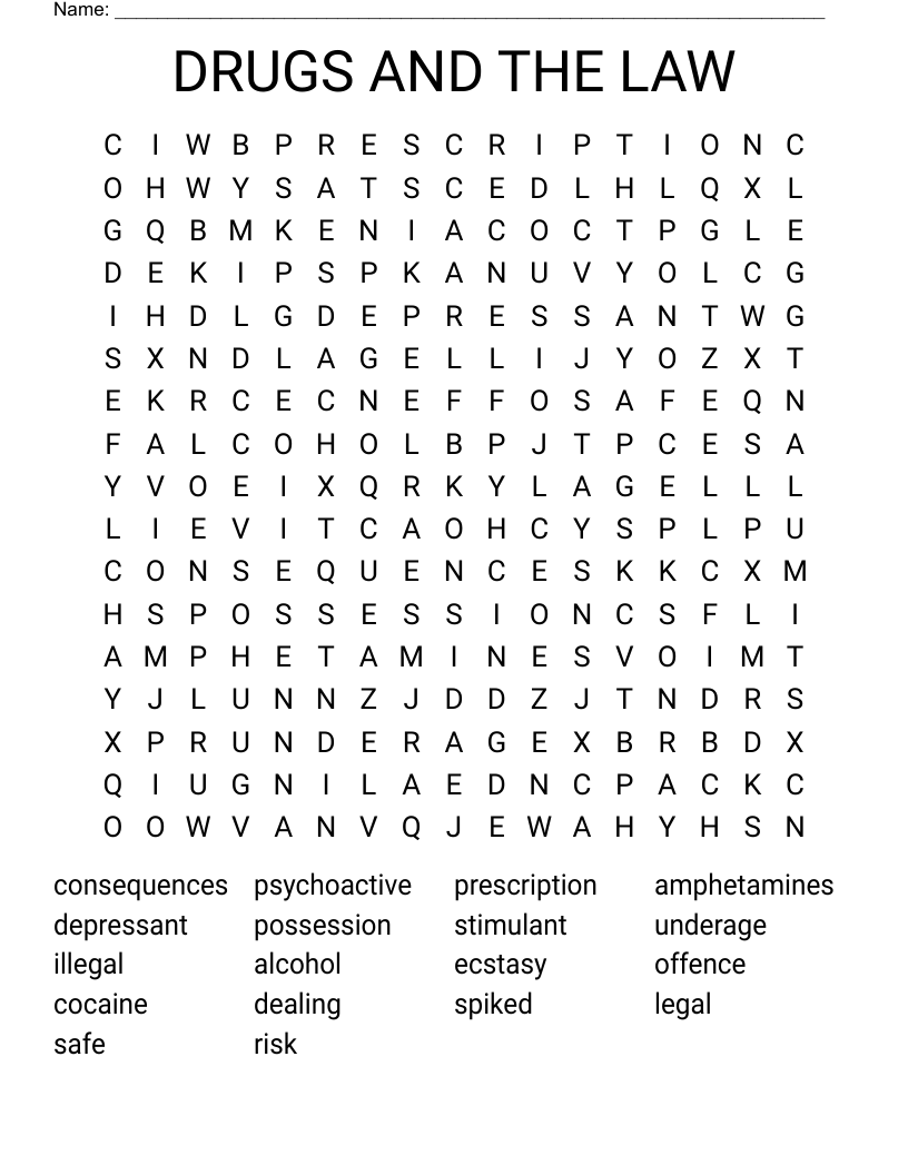DRUGS AND THE LAW Word Search