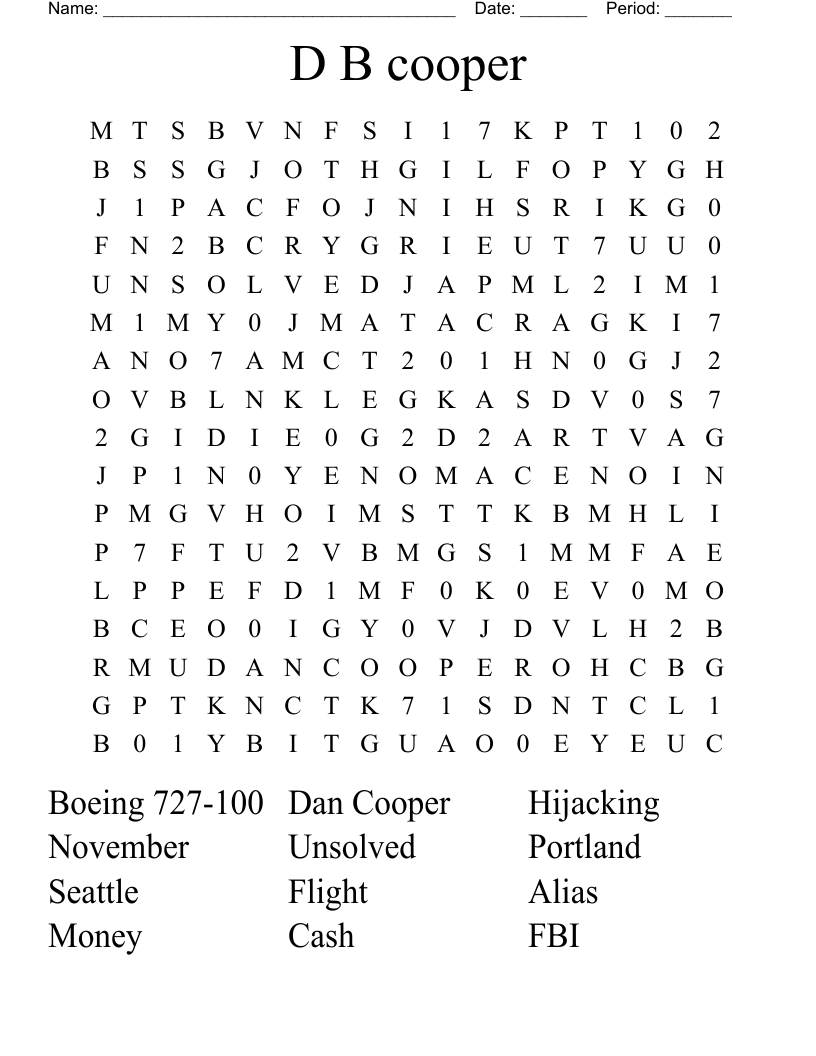 D B cooper  Word Search