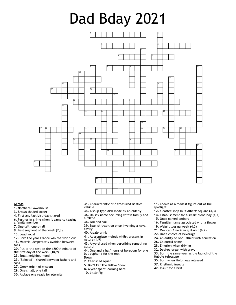 Dad Bday 2021 Crossword