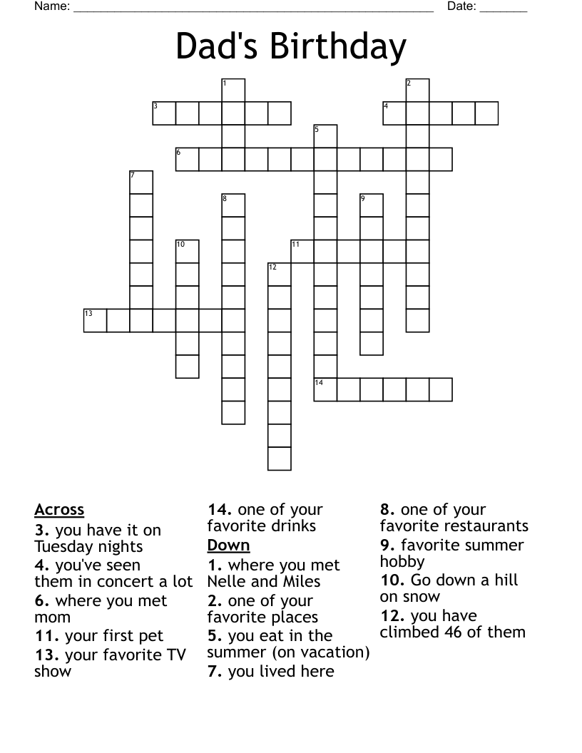 Dad's Birthday Crossword