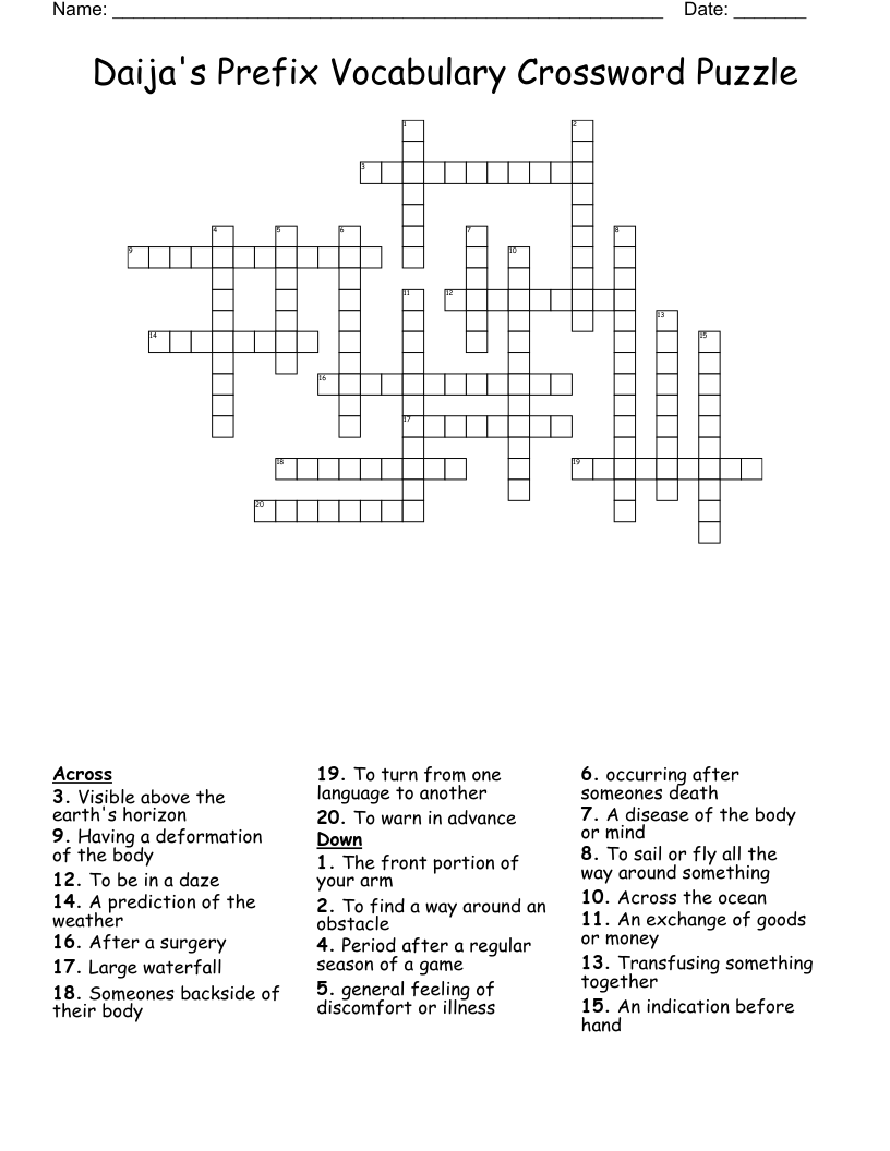 Daija s Prefix Vocabulary Crossword Puzzle WordMint