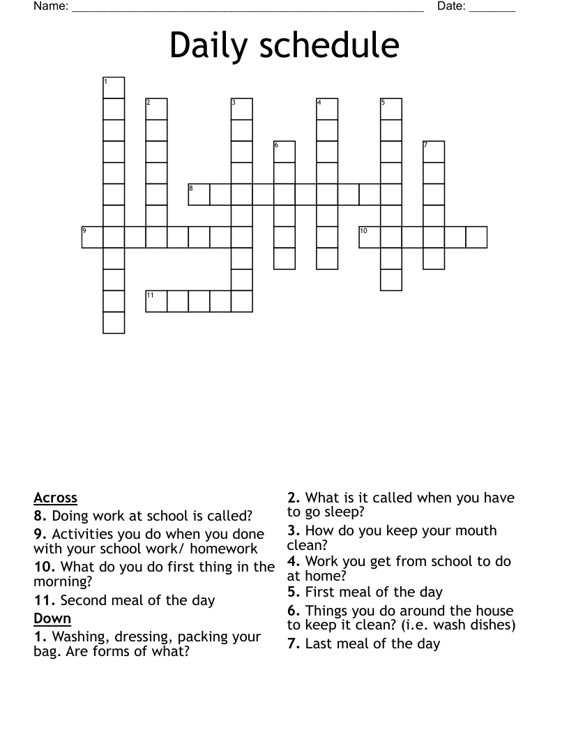 Daily Schedule Crossword WordMint