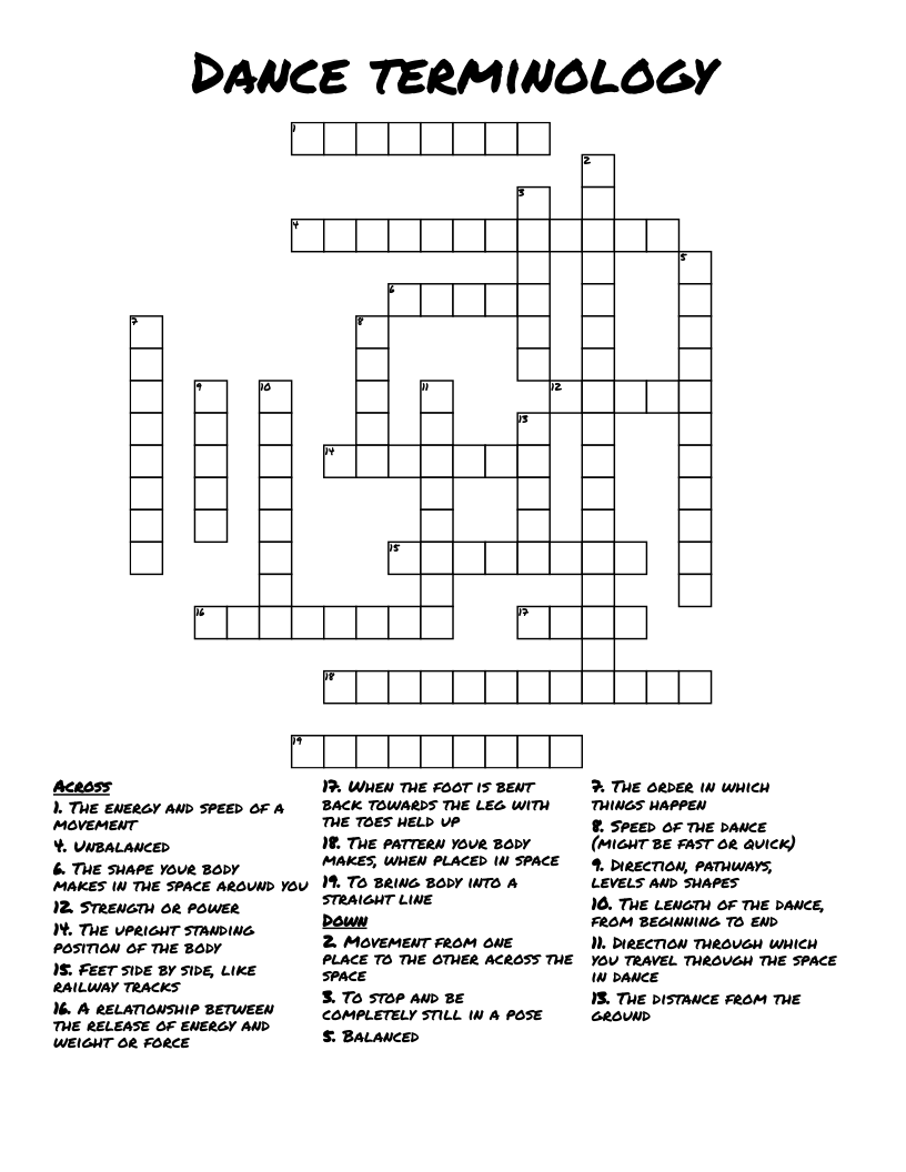 Dance Terminology Crossword WordMint