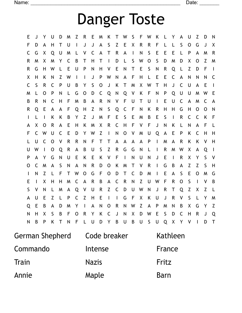 Danger Toste  Word Search