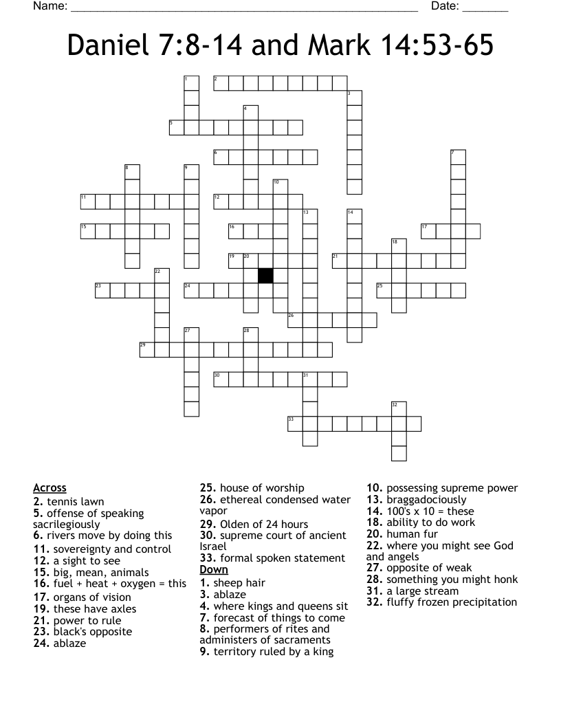 Daniel 7:8-14  and  Mark 14:53-65 Crossword
