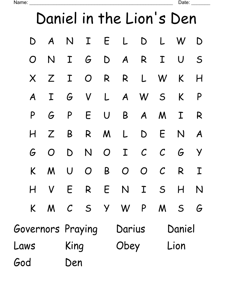 Daniel In The Lion s Den Word Search WordMint