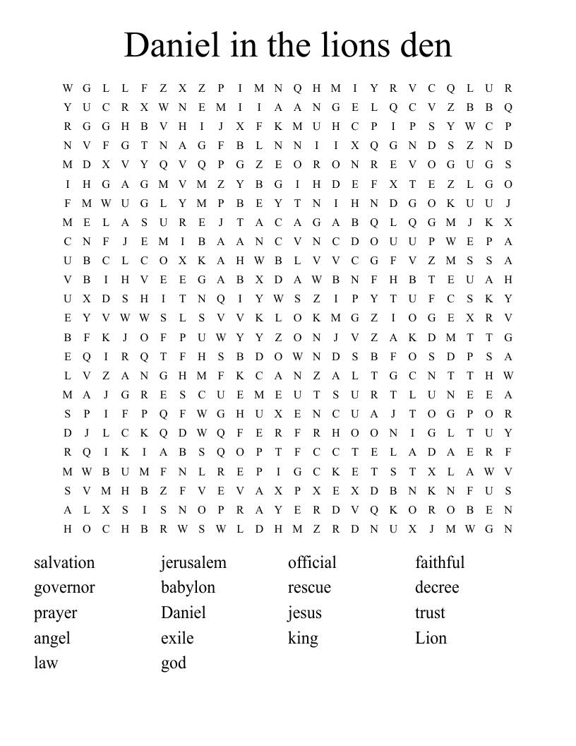Daniel In The Lions Den Word Search WordMint