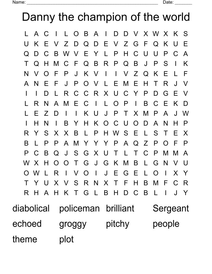 Danny the champion of the world Word Search