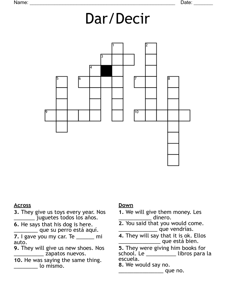 Dar/Decir Crossword