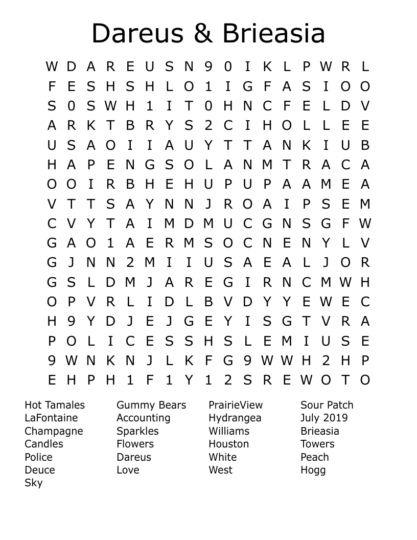 Dareus & Brieasia Word Search