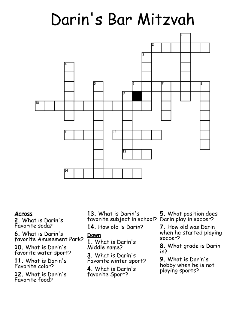 Darin s Bar Mitzvah Crossword WordMint