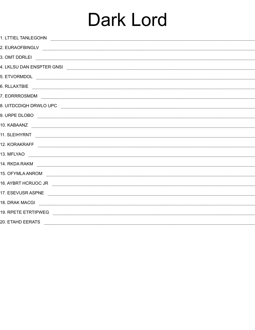 Dark Lord Word Scramble
