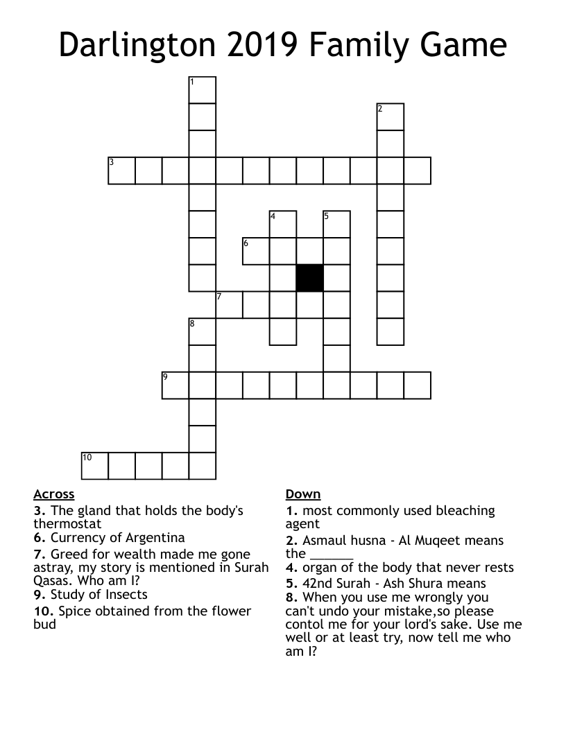 Darlington 2019 Family Game Crossword