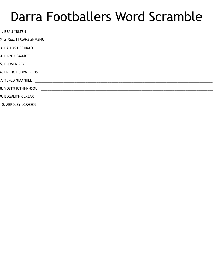 Darra Footballers Word Scramble