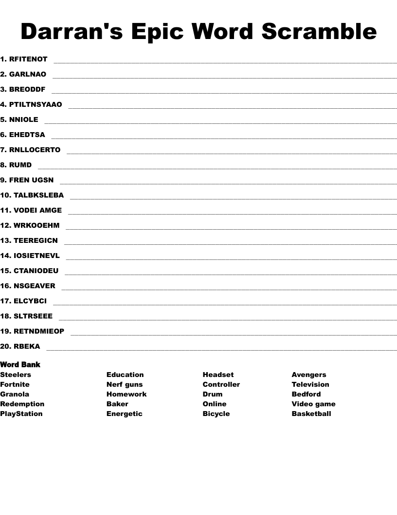 Darran's Epic Word Scramble