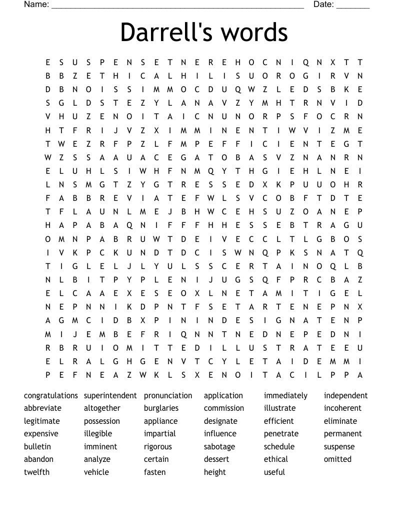 Darrell's words Word Search