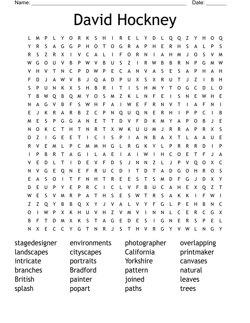 David Hockney Word Search