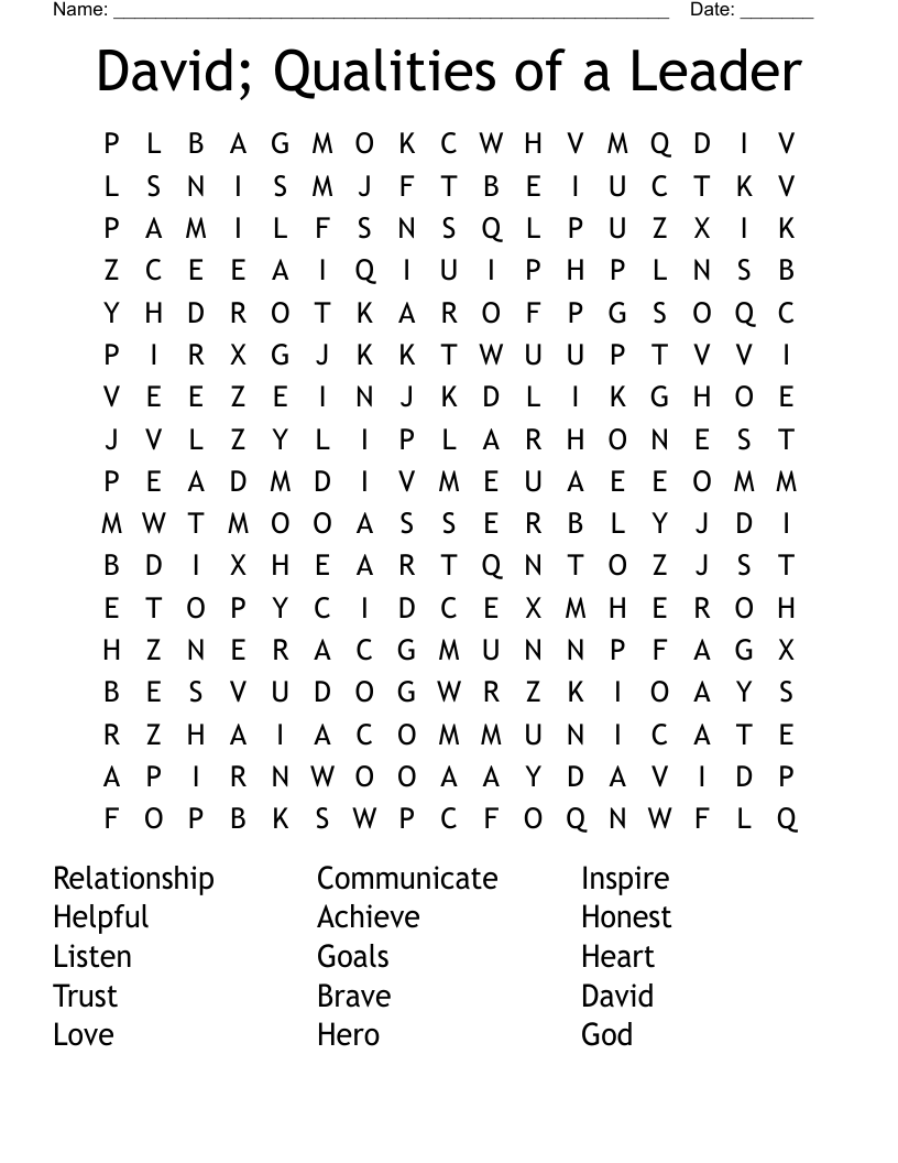 David; Qualities of a Leader Word Search