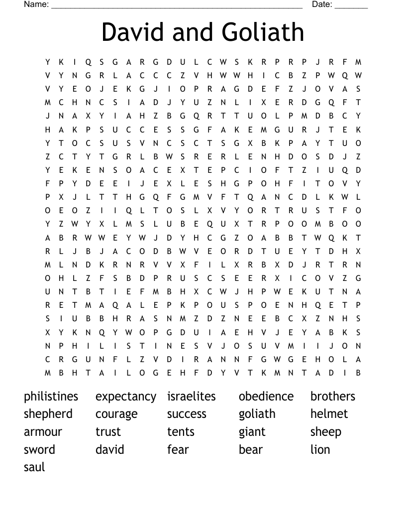 David And Goliath Word Search WordMint