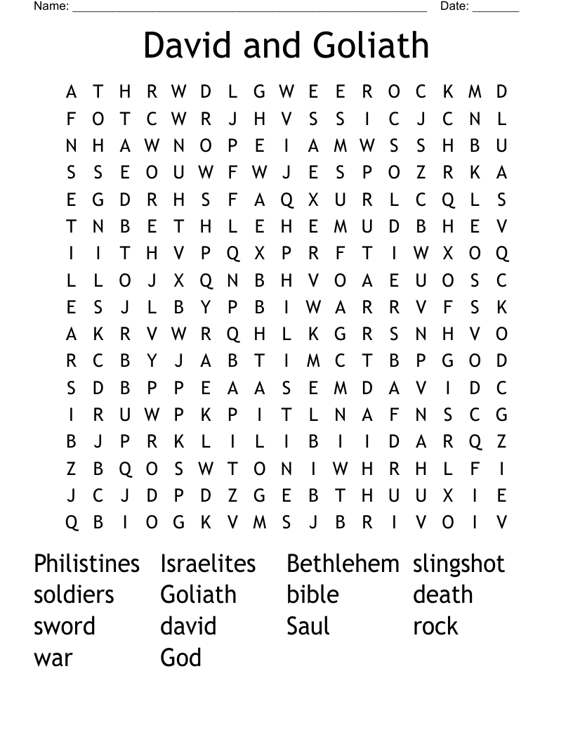 David And Goliath Word Search WordMint
