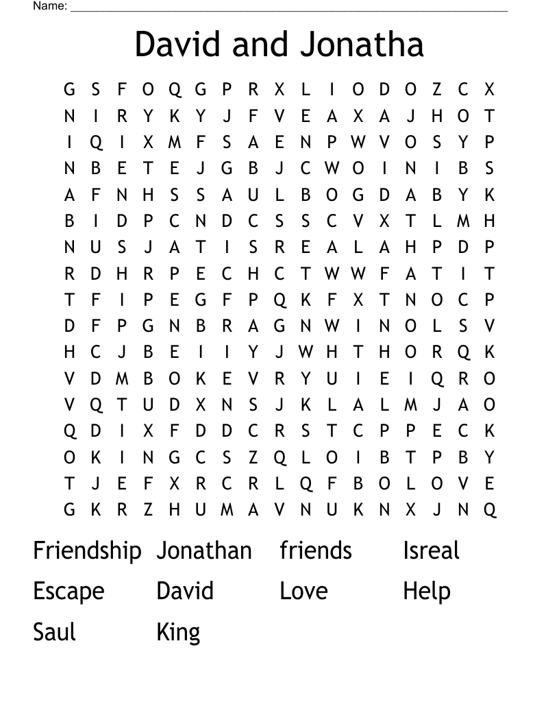 David and Jonatha Word Search