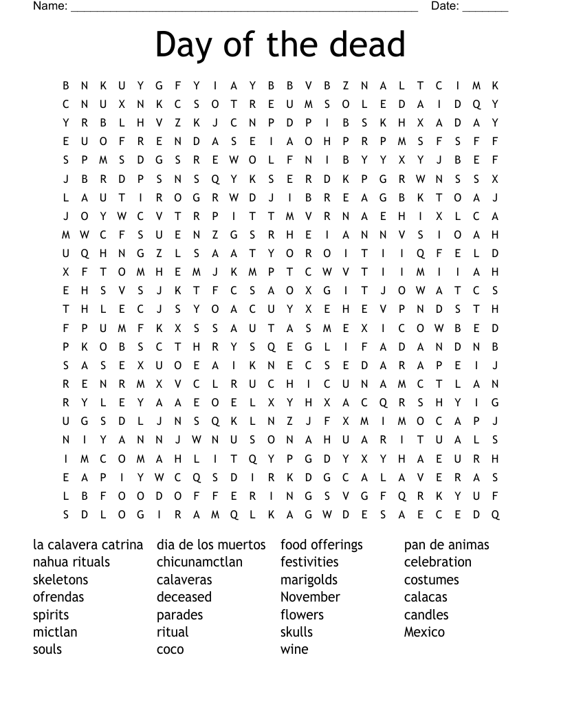 Day Of The Dead Word Search WordMint