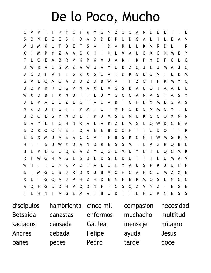 De lo Poco, Mucho Word Search