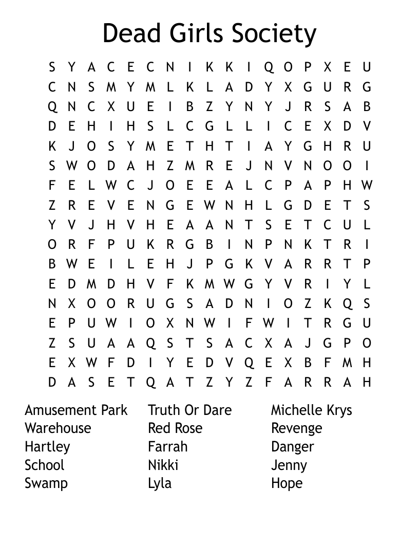 Dead Girls Society Word Search