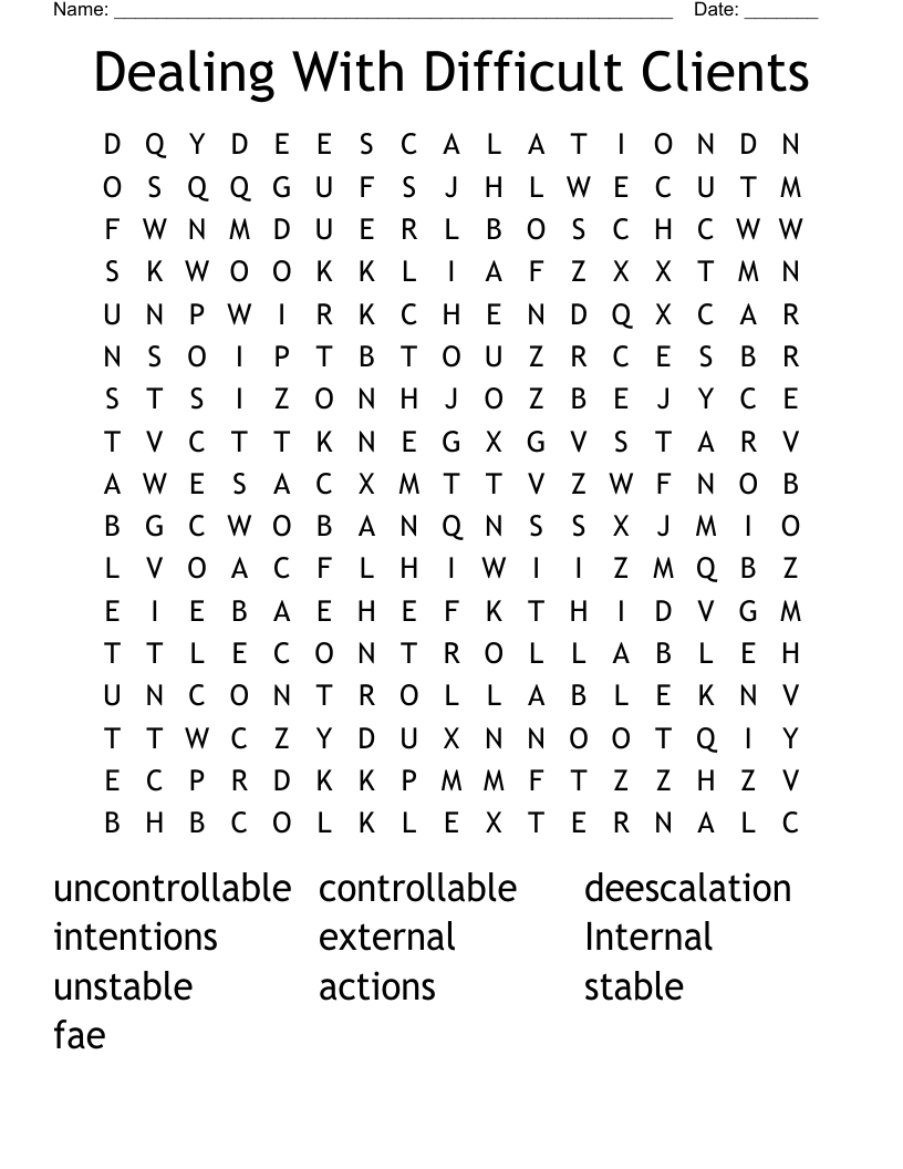 Dealing With Difficult Clients Word Search