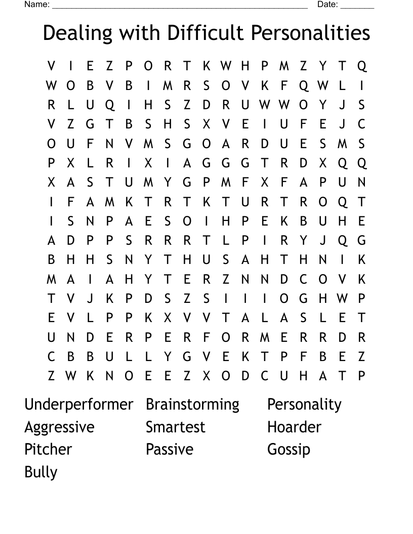 Dealing with Difficult Personalities Word Search