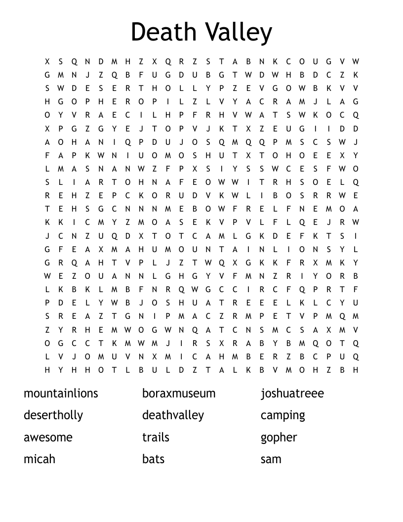 Death Valley Word Search