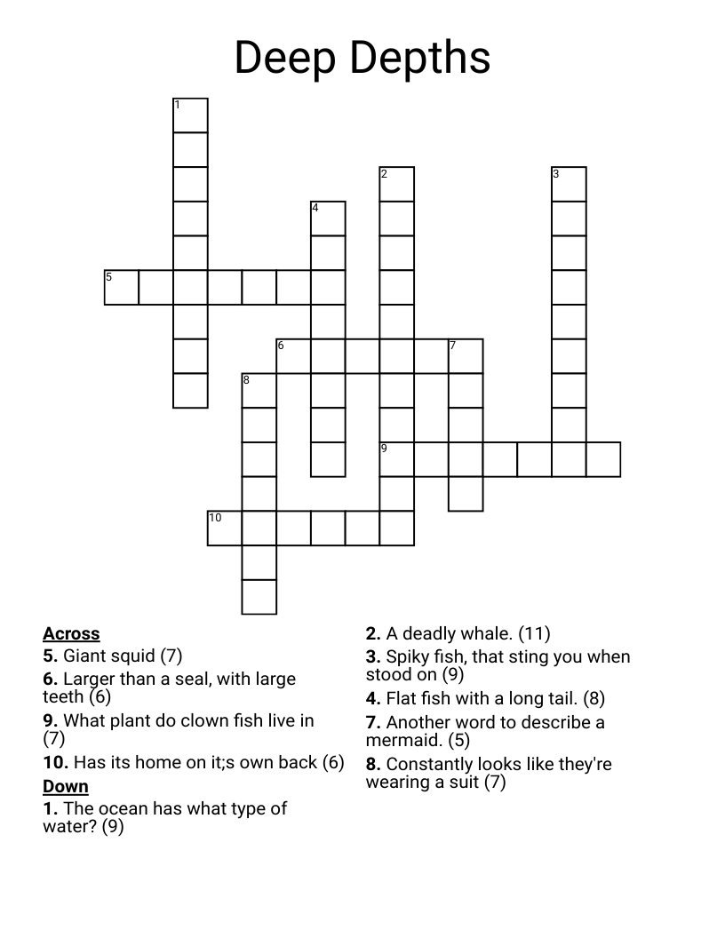 Deep Depths Crossword