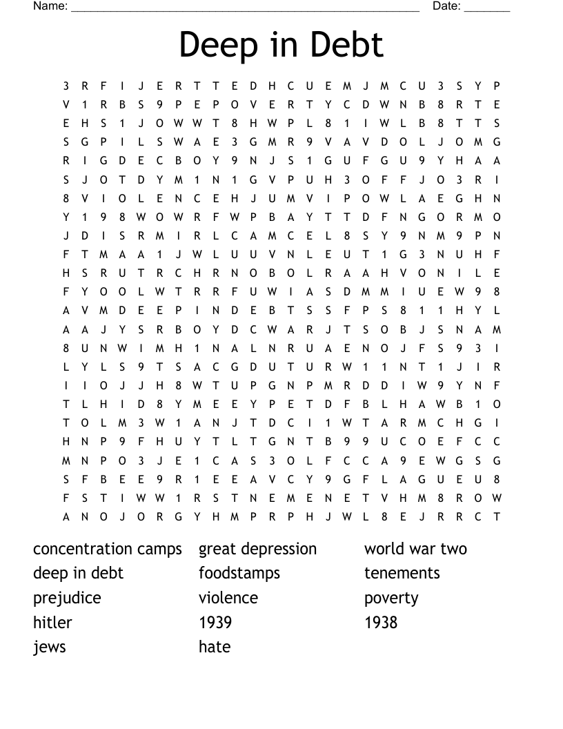 Deep in Debt  Word Search
