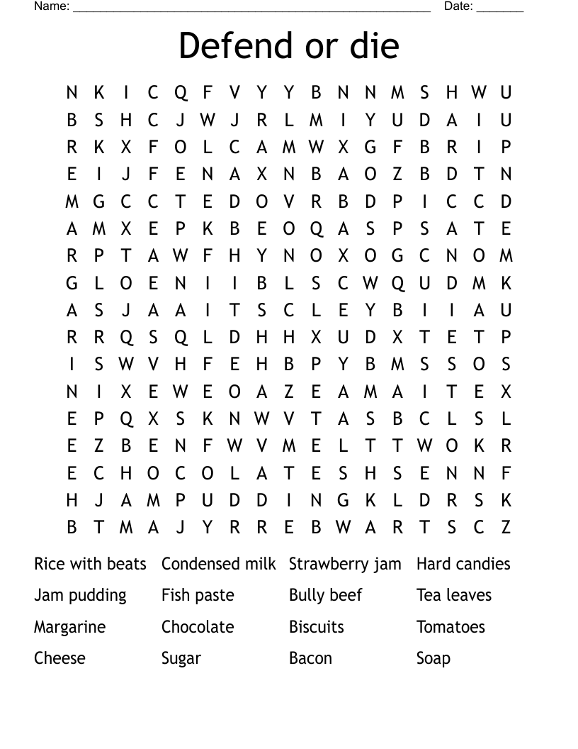 Defend or die Word Search