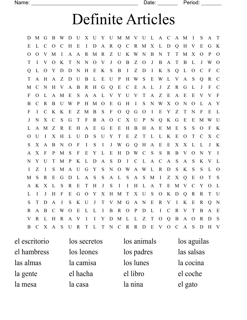 Definite Articles Word Search