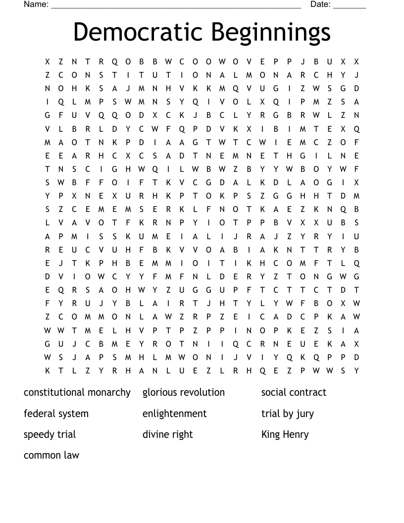 Democratic Beginnings  Word Search