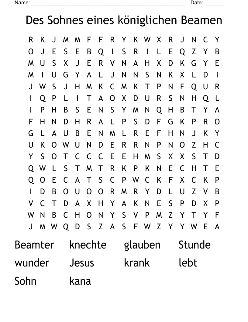 Des Sohnes eines königlichen Beamen Word Search