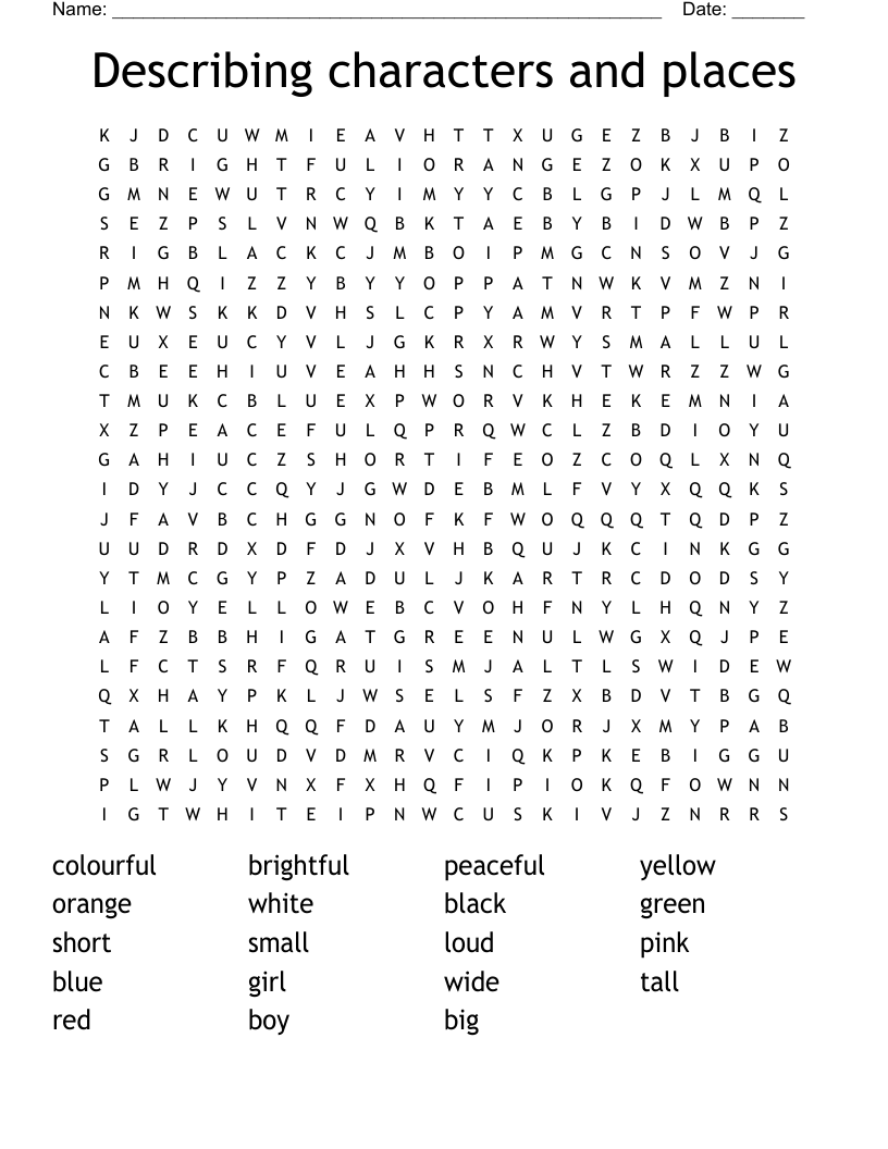 Describing characters and places Word Search