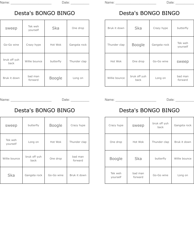 Desta's BONGO BINGO