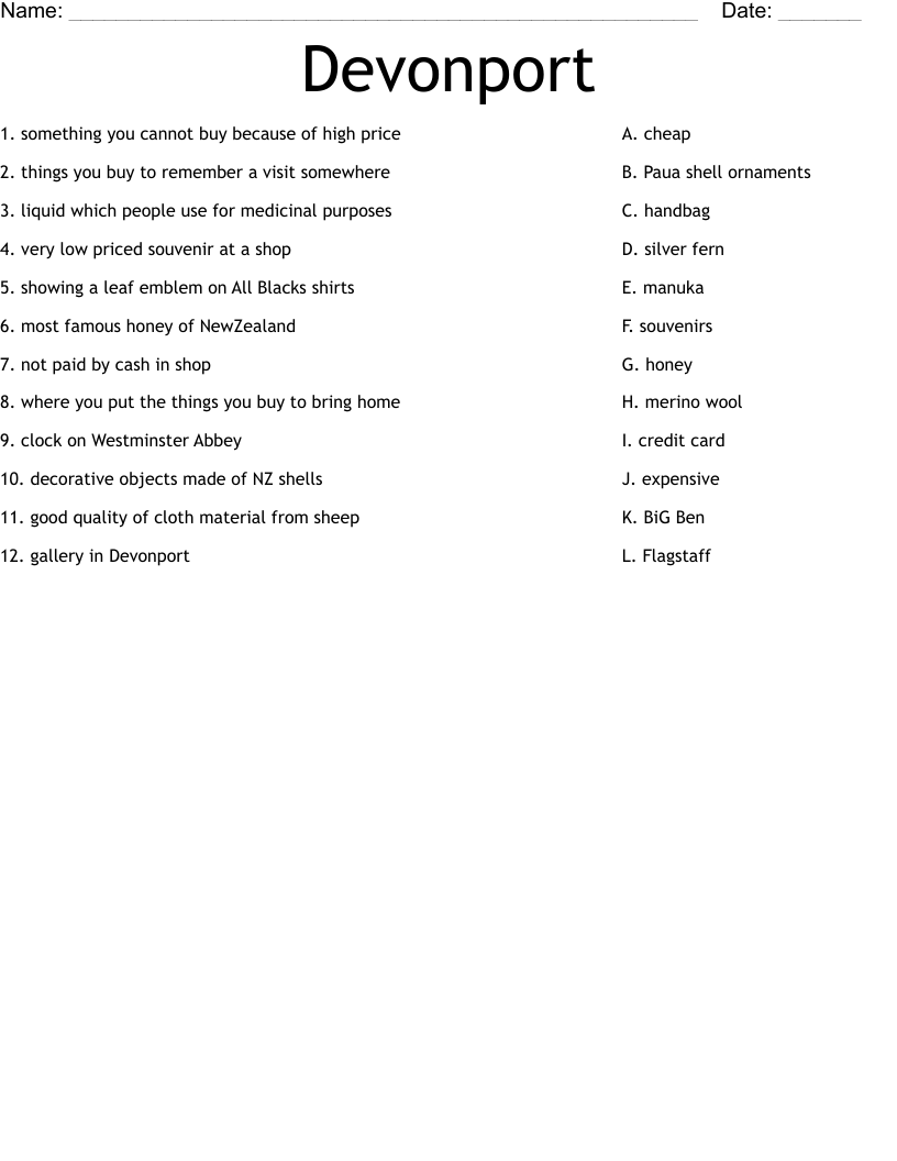 Devonport Worksheet