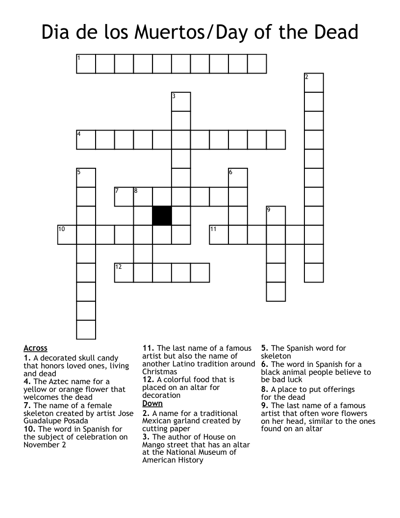 Dia De Los Muertos Day Of The Dead Crossword WordMint