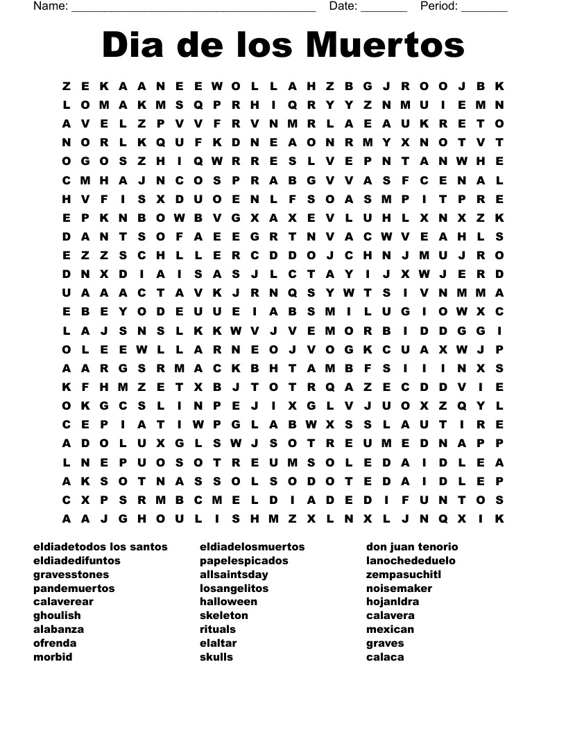 Dia de los Muertos Word Search - WordMint