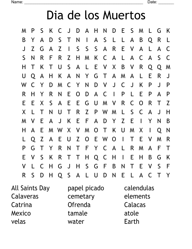 Similar to Dia de los muertos Word Search - WordMint